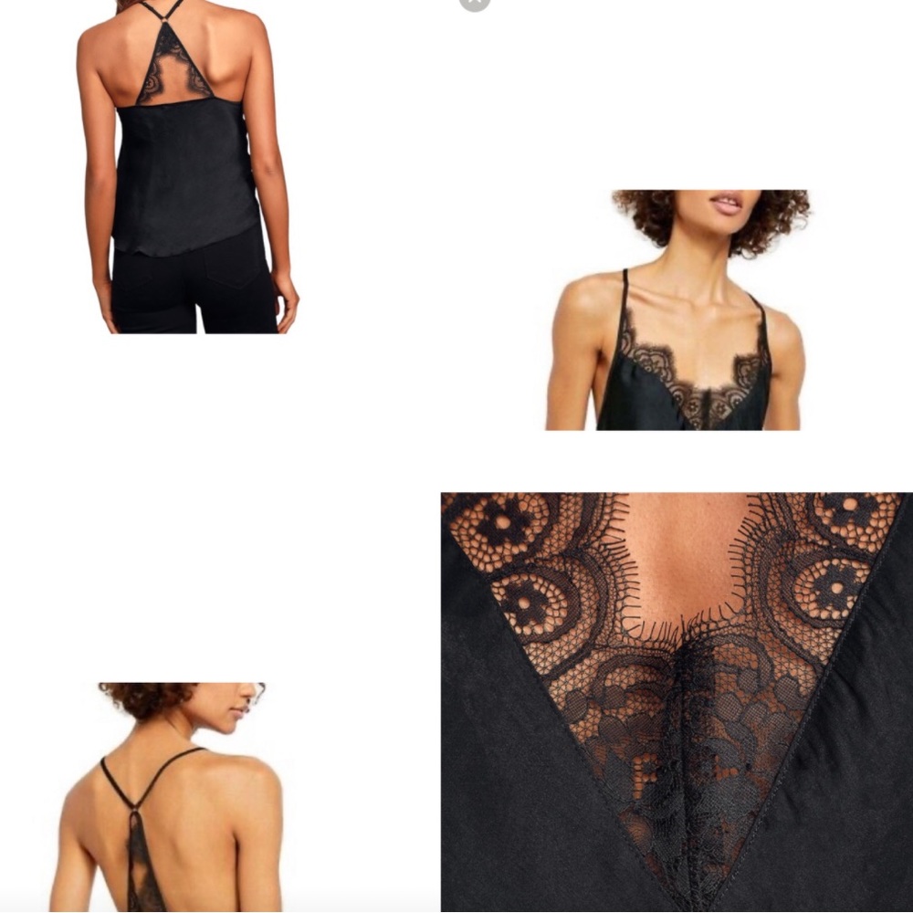 Free People Starlight Satin Lace Cami Top Black, size:S NWT.